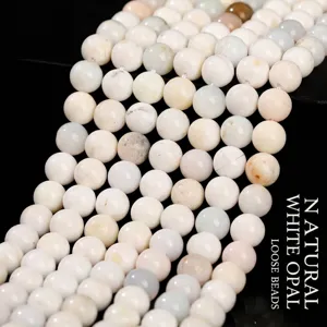 Natural Australian White Pink Green Opal Round Loose Beads Natural Stone Polished Gemstone For DIY Jewelry Making Accessories Bracelet Necklace