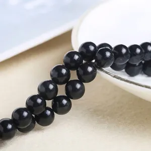 Polished natural black shungite round loose beads for DIY handmade jewelry making