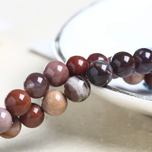 Natural petrified wood round loose beads for DIY bracelet and jewelry making crafts