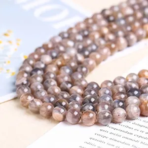 Natürliche schwarze Sonnenstein-Rundperlen für DIY-Schmuck mit Schimmereffekt