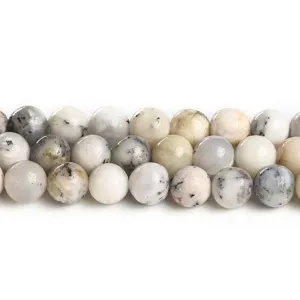 Polished natural white dendritic opal loose round beads for DIY jewelry craft making