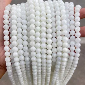 Natural Hetian White Jade Loose Beads Round Nephrite Jasper DIY Jewelry Accessories Mutton Fat White Gemstone Beads For Necklace Bracelet