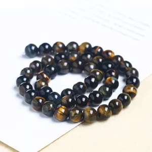 Natural yellow and blue tiger eye round loose beads for DIY handmade jewelry making