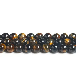 Natural yellow and blue tiger eye round beads for DIY bracelet jewelry making