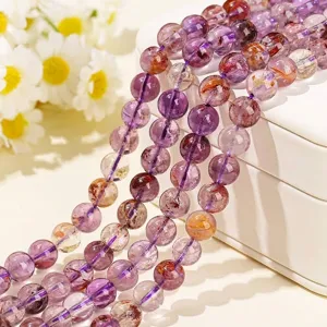 Natural Purple Phantom Quartz Round Beads Polished Crystal Loose Stone DIY Jewelry Making Beads For Bracelet Necklace Handcraft