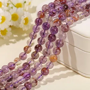 Strands of natural purple phantom crystal round beads for DIY jewelry making accessories