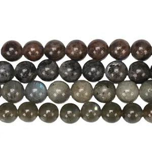 High-quality natural labradorite round loose beads showing iridescent blue and gold flashes