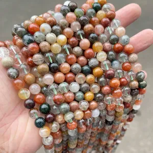 Natural Four Seasons Phantom Quartz Round Loose Beads Multi Color Garden Crystal Gemstone For DIY Jewelry Making Crafts