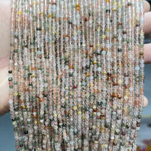 Close-up of 3mm natural colorful rutilated quartz strands for DIY jewelry making