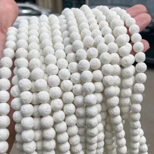 Weiße Lavastein Rundperlen Naturstein Für DIY Schmuckherstellung Armband Halskette Zubehör Handgefertigte Bastelarbeiten