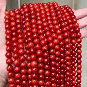 Perles Rondes en Calcédoine Rouge Perles de Pierres Précieuses en Vrac Polies Jade du Xinjiang Accessoires de Bijoux DIY pour Bracelet Collier