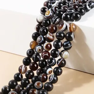 Natural Black Stripe Eye Agate Round Loose Beads Grade Striped Agate Beads For DIY Jewelry Making Necklaces Bracelets Semi-finished Accessories