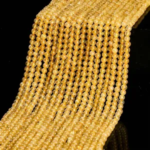 Natural Golden Rutilated Quartz Beads Ice Transparent Round Crystal Loose Beads For DIY Bracelet Necklace Jewelry Making