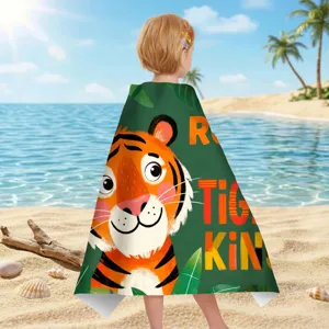 Mikrofaser-Strandtuch für Kinder mit süßem Tiger-Cartoon und Roar Tiger King Aufdruck.