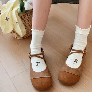 Women Japanese sweet bow lace mesh mid-tube socks breathable thin spring summer socks