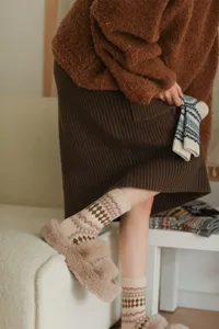 Accoglienti calze in lana Fair Isle da donna, calze invernali spesse con rombi.