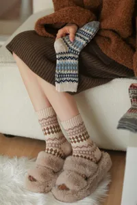 Calze di lana Fair Isle donna inverno caldo spessore argyle stile vintage coreano