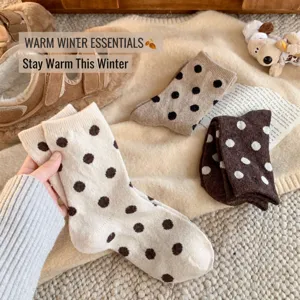 Women winter warm polka dot mid tube socks casual cashmere long socks cozy fashion design