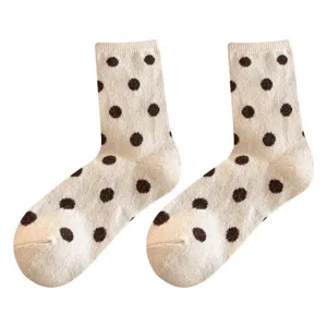 Women winter warm polka dot socks Japanese style soft cashmere casual cute crew socks