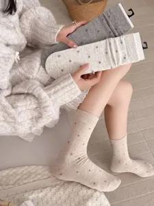 Korean style cute floral mid tube socks women autumn winter casual soft slouch long socks