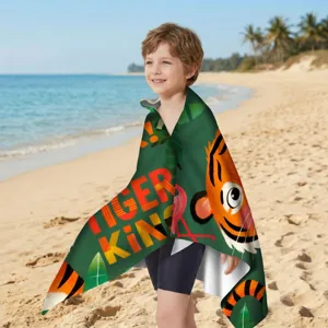 Detailansicht Kinder Mikrofaser Strandtuch mit Tigerprint und schnelltrocknend