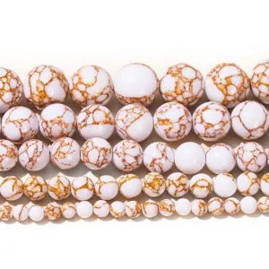 Round white beads with golden veins for DIY jewelry making in multiple sizes