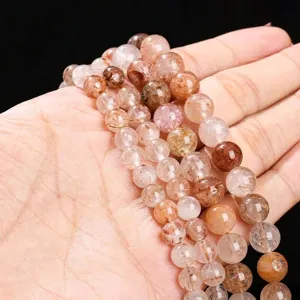 Premium natural red rutilated quartz round beads for DIY handmade jewelry crafting