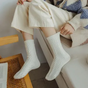 Women thick cable knit wool socks winter warm thermal long socks cozy daily home wear