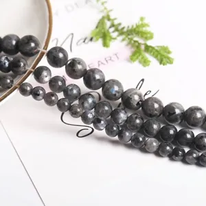 Perles rondes en labradorite noire naturelle pour la création de bijoux DIY et accessoires