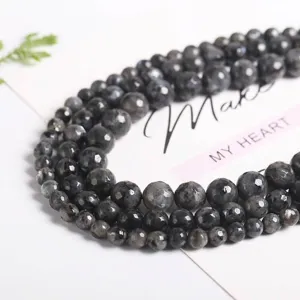 Perles en vrac en labradorite noire facettée naturelle pour la fabrication de bijoux DIY
