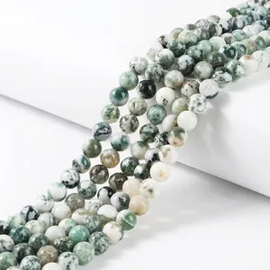 Perline Sfuse Rotonde in Agata Muschiata Naturale Pietra Naturale Lucidata per Creazione di Gioielli Fai da Te Braccialetti Collane Accessori
