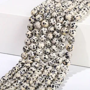 Cuentas Sueltas de Jaspe Dalmata Natural Redondas Mates Moteadas Cuentas de Piedra Preciosa Para Fabricación de Joyas DIY Collares Pulseras