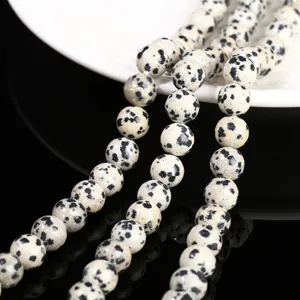 Cuentas redondas de jaspe dálmata natural para hacer joyas DIY y accesorios de collares
