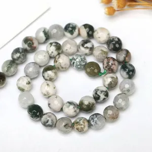 Perle tonde sfaccettate in agata muschiata per gioielli DIY con motivi ad albero