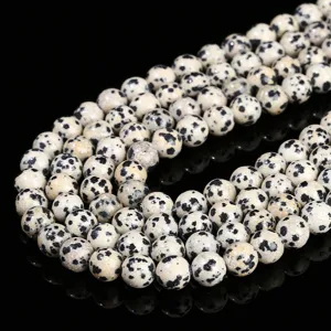 Cuentas redondas de piedra jaspe dalmata natural en varios hilos para hacer joyas de bricolaje