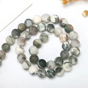 Perle tonde in agata muschiata dendritica naturale per gioielli fai-da-te a spirale