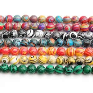 Synthetic Malachite Round Beads Smooth Gemstone Striped Beads For DIY Jewelry Making Bracelet Necklace Accessories Gift