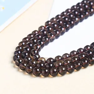 Cuentas redondas de cuarzo ahumado pulido para hacer joyas y pulseras únicas DIY.