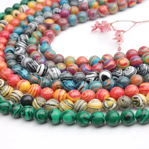 Colorful synthetic malachite round loose beads for personalized DIY jewelry making projects