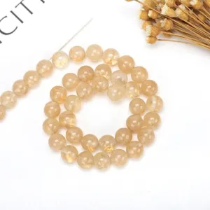 Natural-looking golden amber synthetic crystal round beads strand for DIY jewelry making crafts