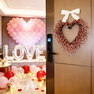 Handmade heart-shaped twig wreath with white bow, perfect for romantic Valentine decor