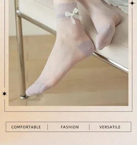 Calcetines transparentes Lolita JK con lazo para mujer, verano transpirables finos bonitos.