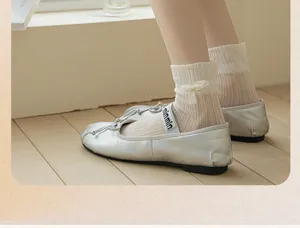Calcetines de verano transparentes con bonito lazo, calcetines cortos transpirables para mujer.