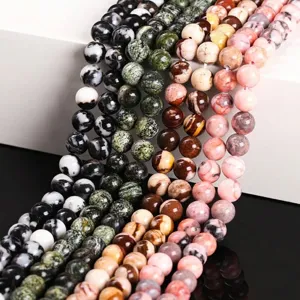 Natural Zebra Stone Loose Beads For Jewelry Making DIY Round Jasper Stone Strand For Bracelet Necklace Crafting Accessory