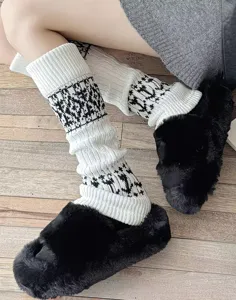 Scaldamuscoli in maglia inverno motivo fair isle calze alla moda coprigambe donna