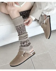 Scaldascamoscio invernali in maglia e zoccoli accoglienti, motivo Fair Isle vintage per donne.