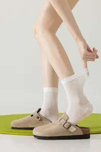 Comfortable women's thin sheer mid-tube socks, breathable mulberry silk summer hosiery.