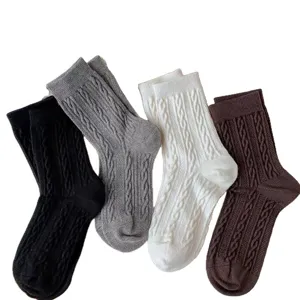 Damen Zopfmuster Wolle Socken dicke warme Winter Mittelsocken gemütliche Strümpfe
