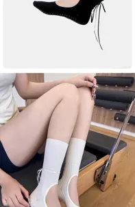 Ballet yoga socks pilates grip socks for women mid tube cotton anti slip solid color