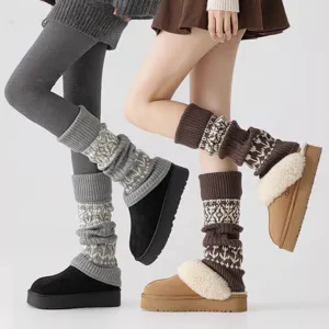Donne Inverno Caldo Maglia Ghette Modello Fair Isle Moda Calze Impilate Casual Boot Cuffs Coprigambe Accessori Abbigliamento